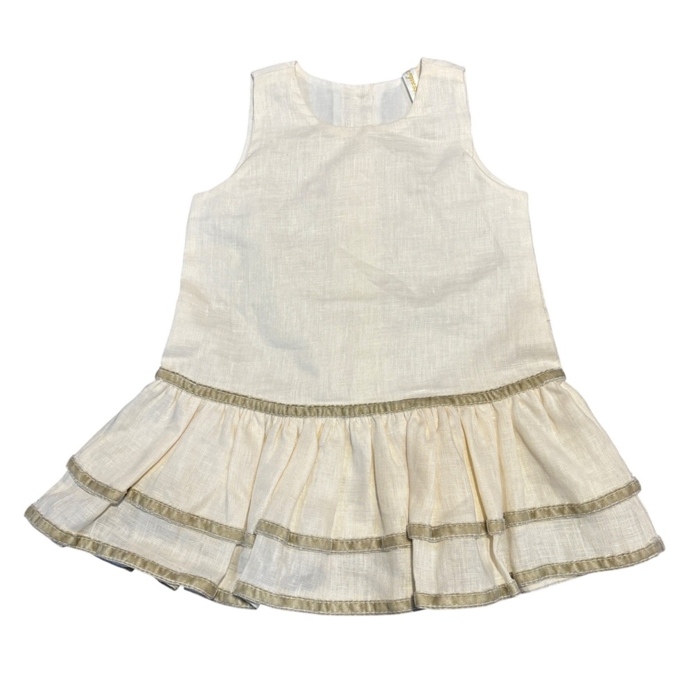 Empress Arts Ivory Off White Linen Ruffle Tiered Dress Baby Girl 0-6‎ Months